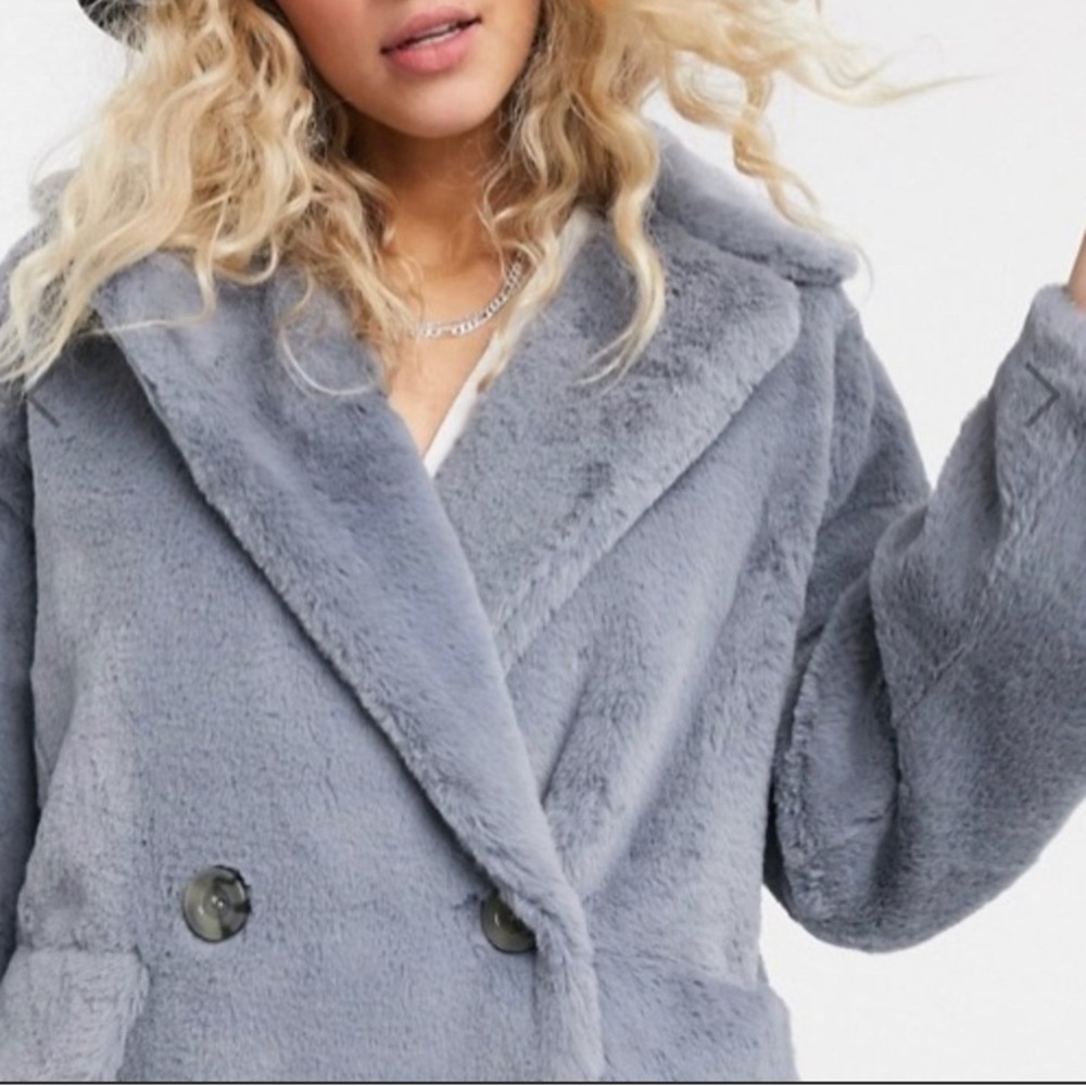 Free People New without Tags so soft teddy coat in blueish grey